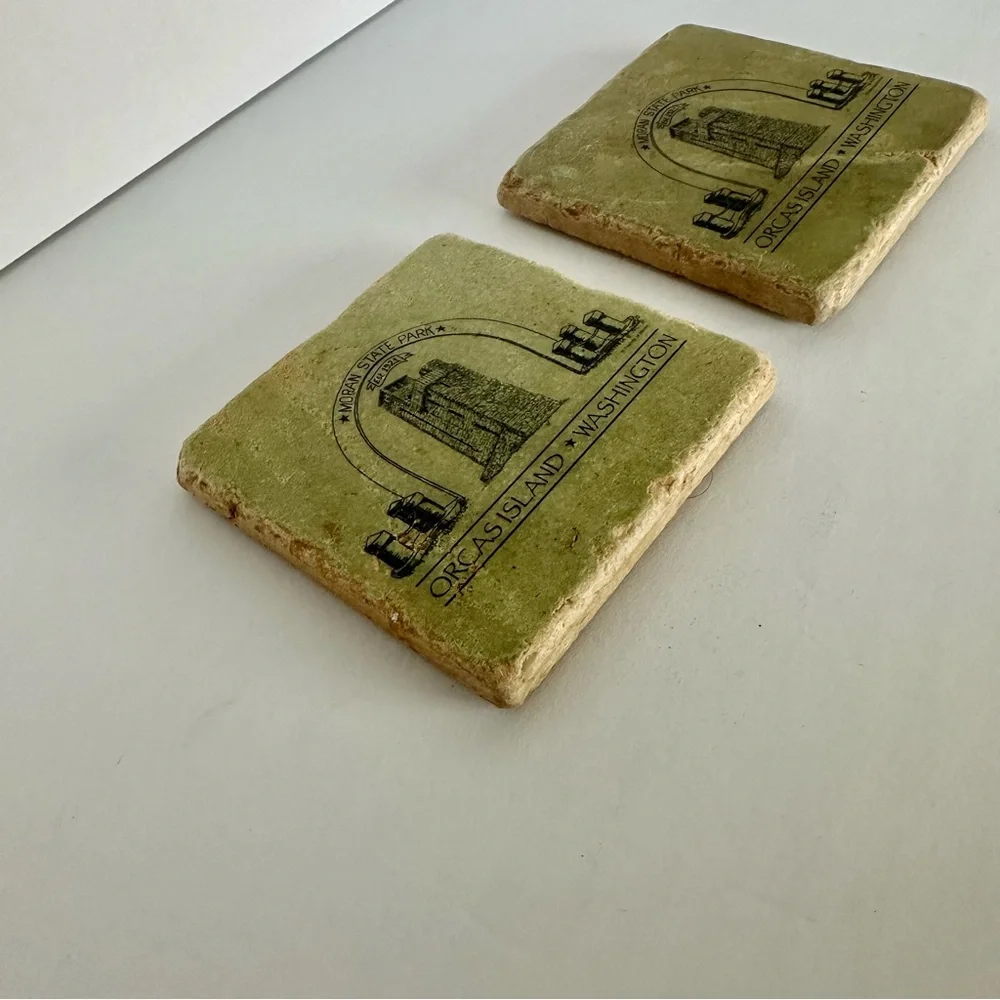 Orcas Island Washington Moran State Park Set Of Two Tumbled Marble Coasters